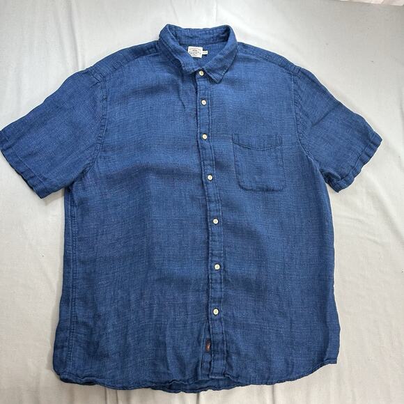 Faherty Linen Shirt Mens 2XL Blue Button Up Casual Beach Short Sleeve - Picture 1 of 7